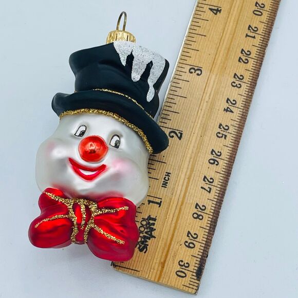Vintage European Hand Blown Glass Christmas Ornament Frosty Snowman in Tophat - Picture 8 of 8